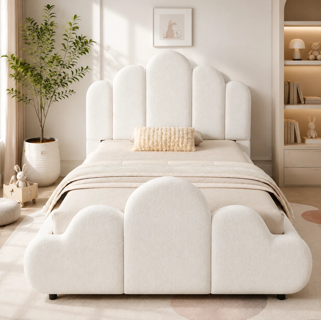 Letto singolo imbottito bouclé beige 90x200 cm