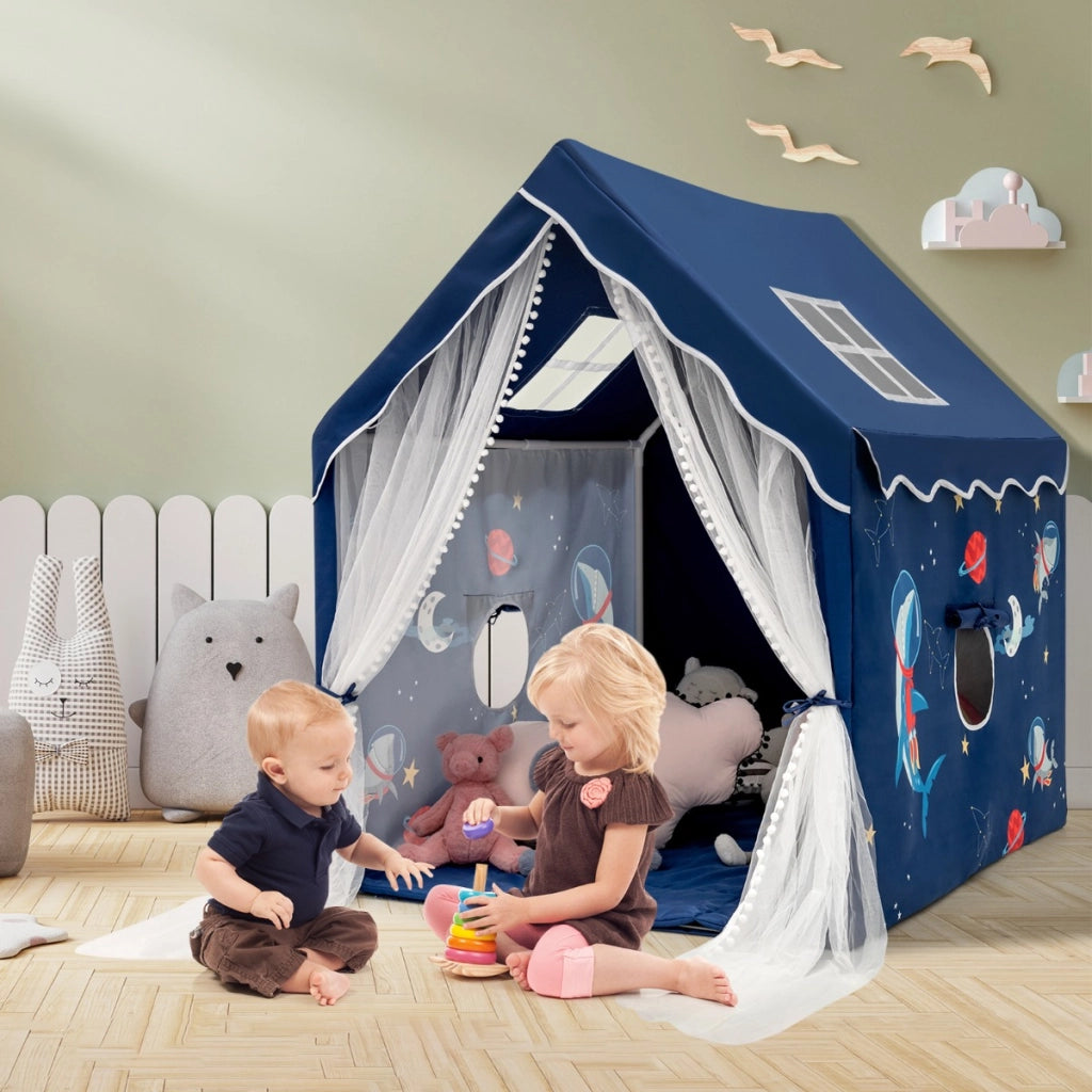 Tenda da gioco con tappetino imbottito rimovibile, Casetta per bambini per interno 121 cmx105cmx137cm Blu