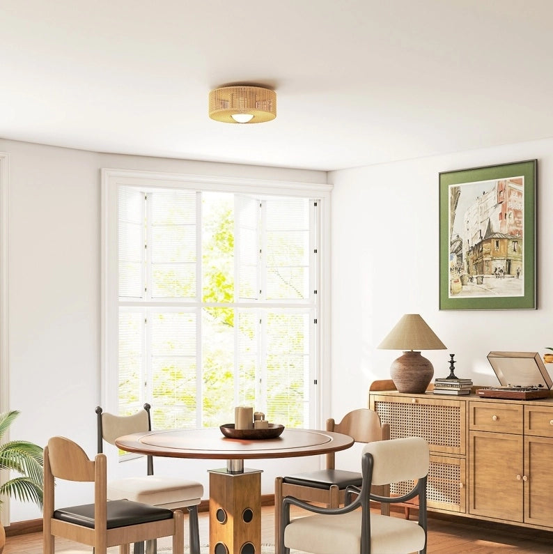 Lampada a soffitto Boho in spago di canapa con portalampada G9 LED, design rotondo Ø30 cm