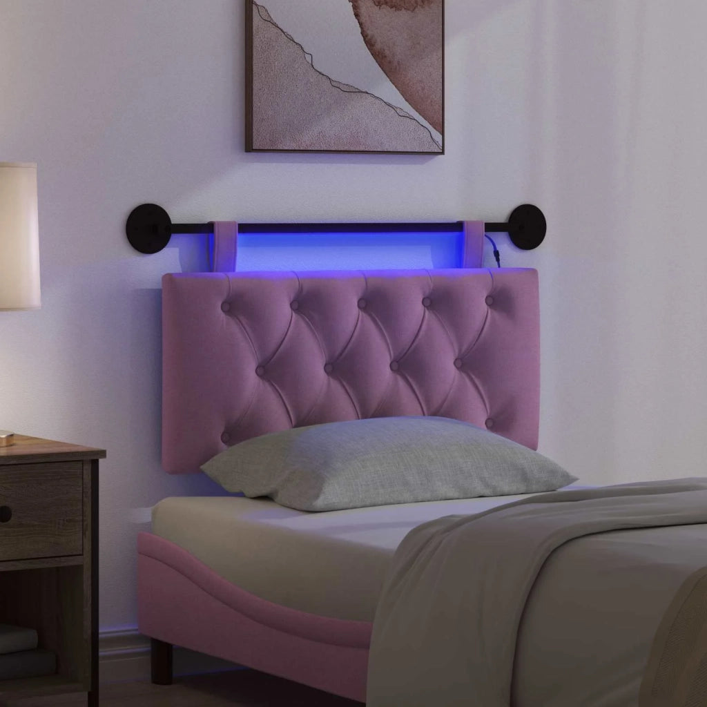 Testiera | Testata sospesa Con luce LED Rosa Tessuto