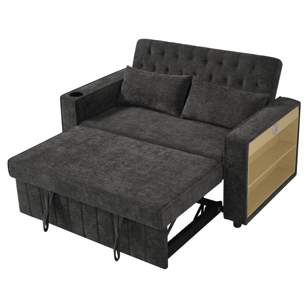 Divano Letto Multifunzione con Vano Contenitore, Portabicchieri e USB ¨C MINIMAL ¨C Grigio