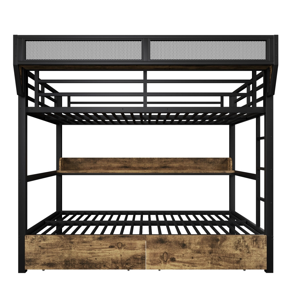 Letto a castello ULEVR 140x200 cm con LED multicolore, 2 cassetti, ripiani e cestino laterale, nero