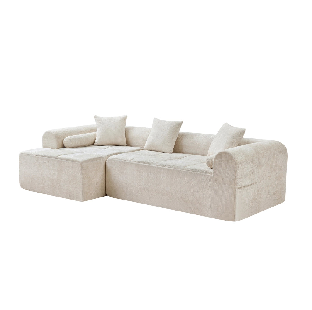DIVANO Beige in Chenille con Imbottitura in Schiuma e Molle