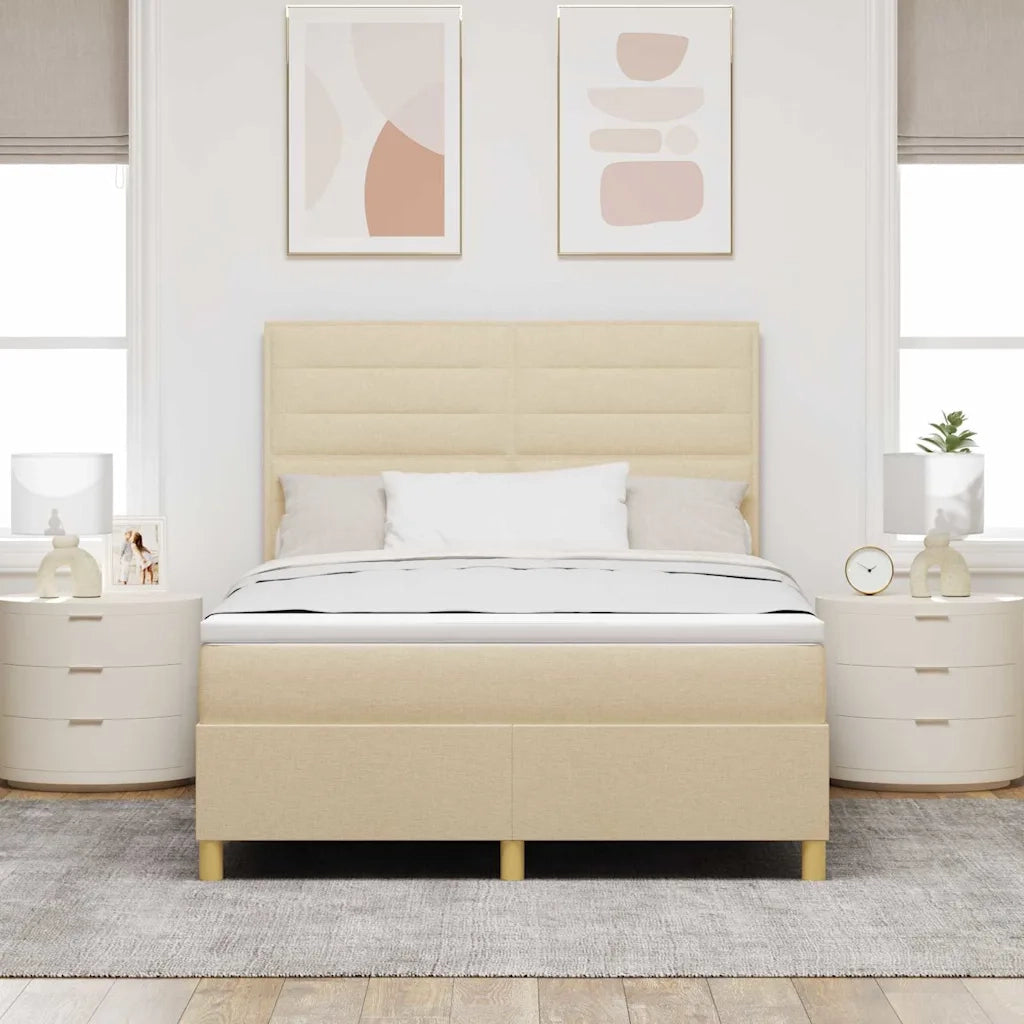 Letto a Sorgente LED con materasso Crema 160 x 200 cm Tessuto