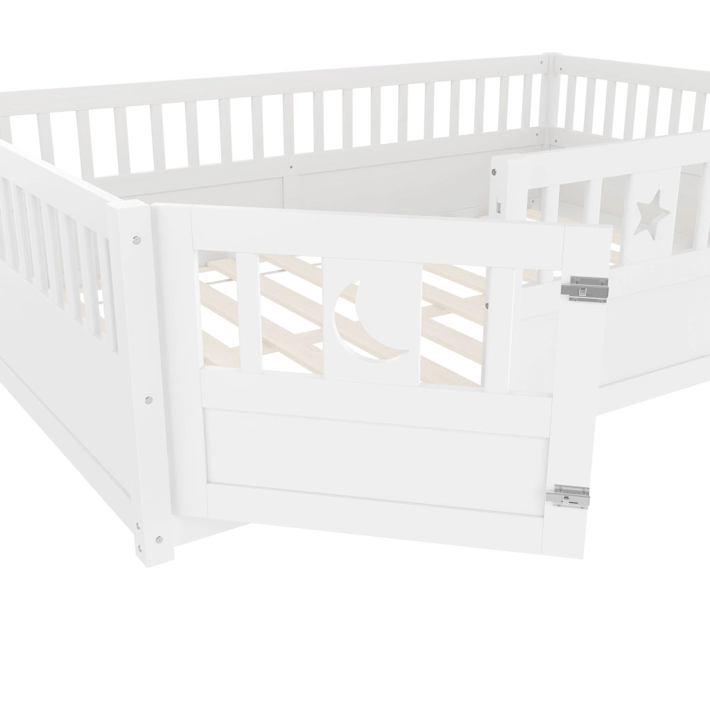Letto per bambini 140 × 190 cm con barriere e chiusura di sicurezza; senza materasso; in pino; bianco