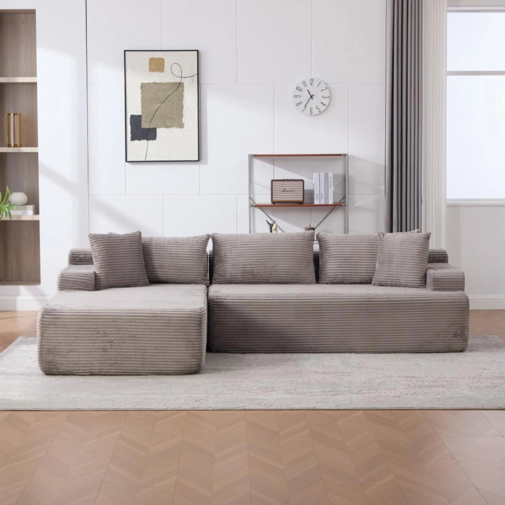 Divano compatto, divano modulare, tessuto chenille, schiuma ad alta elasticità 30D, base antiscivolo, 4 posti, grigio