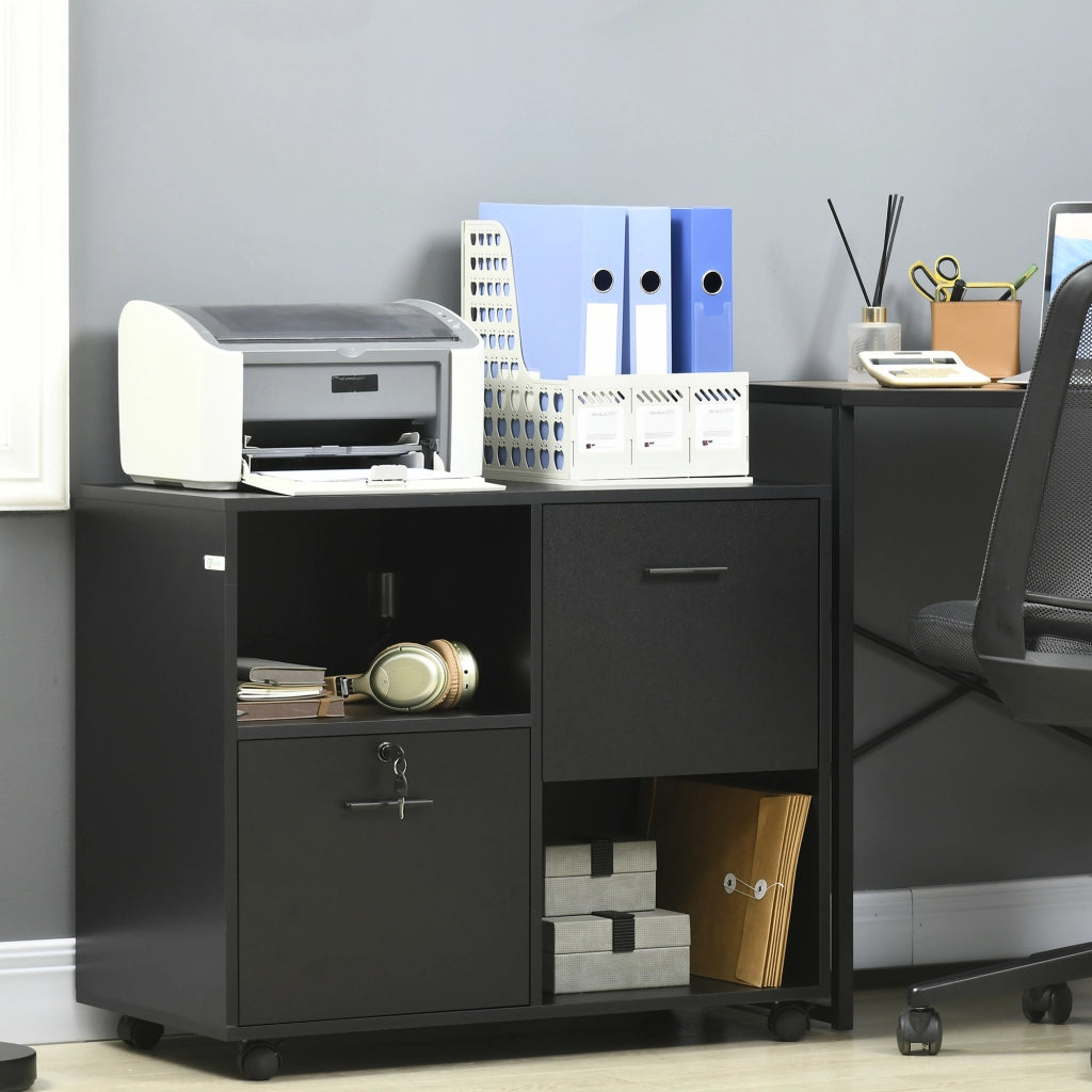 Scrivania con 2 Cassetti e Ripiani ¨C Minimal ¨C Nero 80x40x66cm