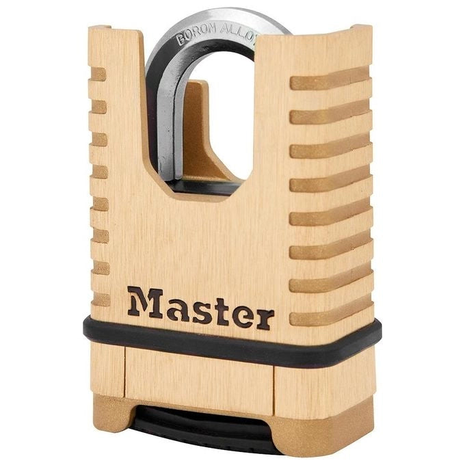 Master Lock M1177EURD Lucchetto a Combinazione in Ottone Massiccio Corpo 57 mm Grillo 28 mm 10000 Combinazioni Protezione Intemperie colore Nero e Oro