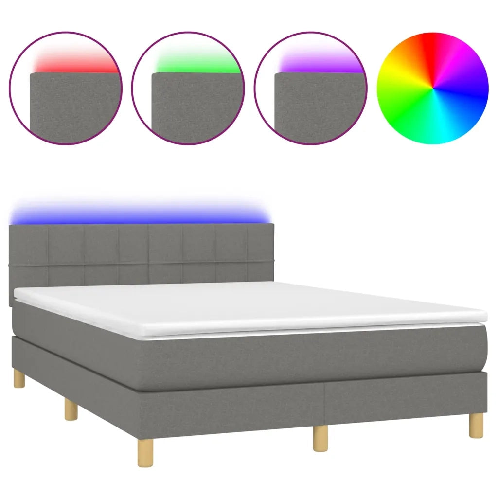 Letto a Molle Materasso e LED Grigio Scuro 140x190cm in Tessuto 3133710
