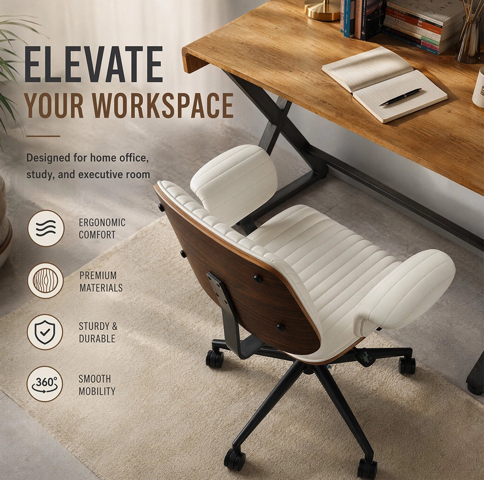 Sedia da ufficio girevole 360° con ruote e braccioli imbottiti; beige