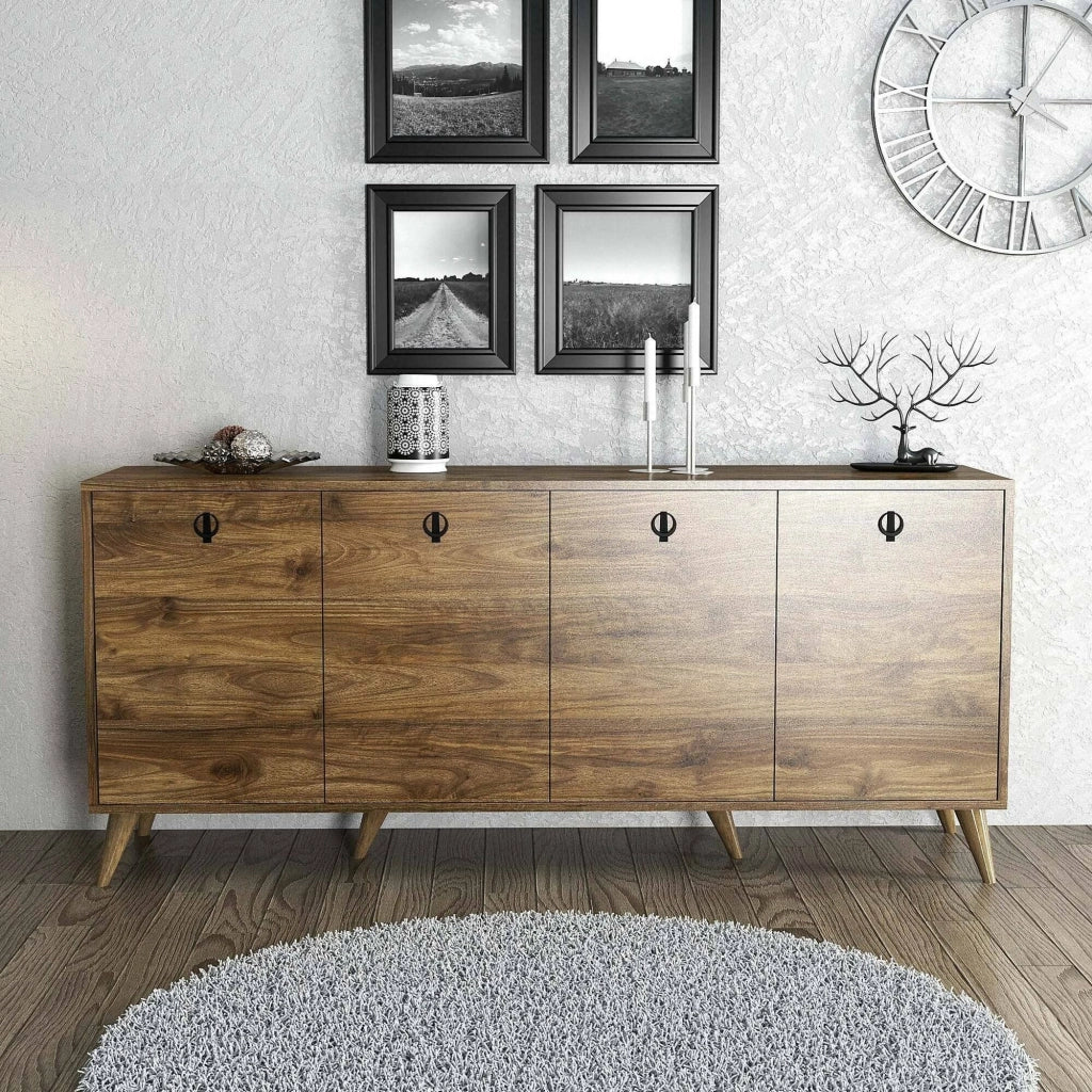 Madia Ernie, Credenza 2 Ripiani, 180x45x80h cm Marrone Noce