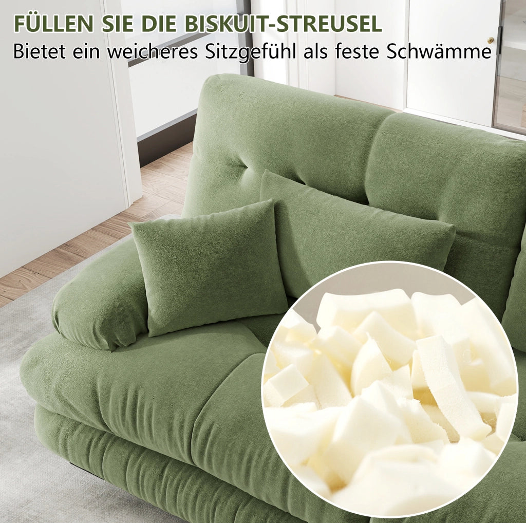 Divano modulare angolare in chenille verde con ottomani mobili