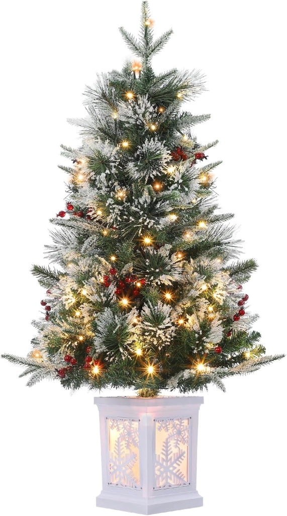 Albero di Natale da Interno 90cm con 78 LED Luce Calda 8 Modi e Base Fiocco Luminoso