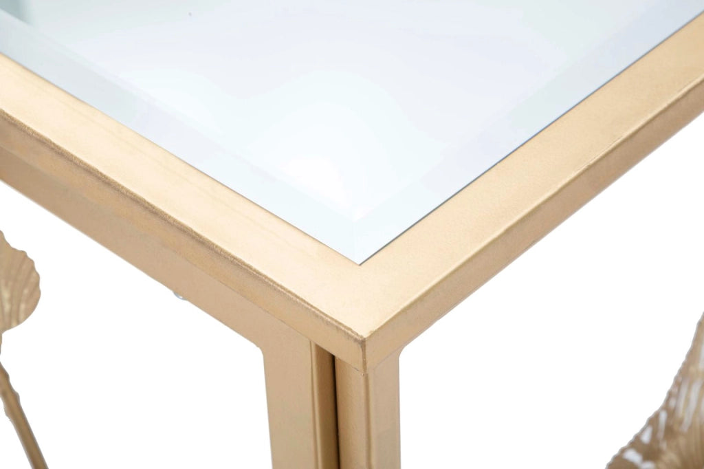 Console in Ferro Leaf 108x36,5x80 cm in Ferro MDF e Specchio Oro