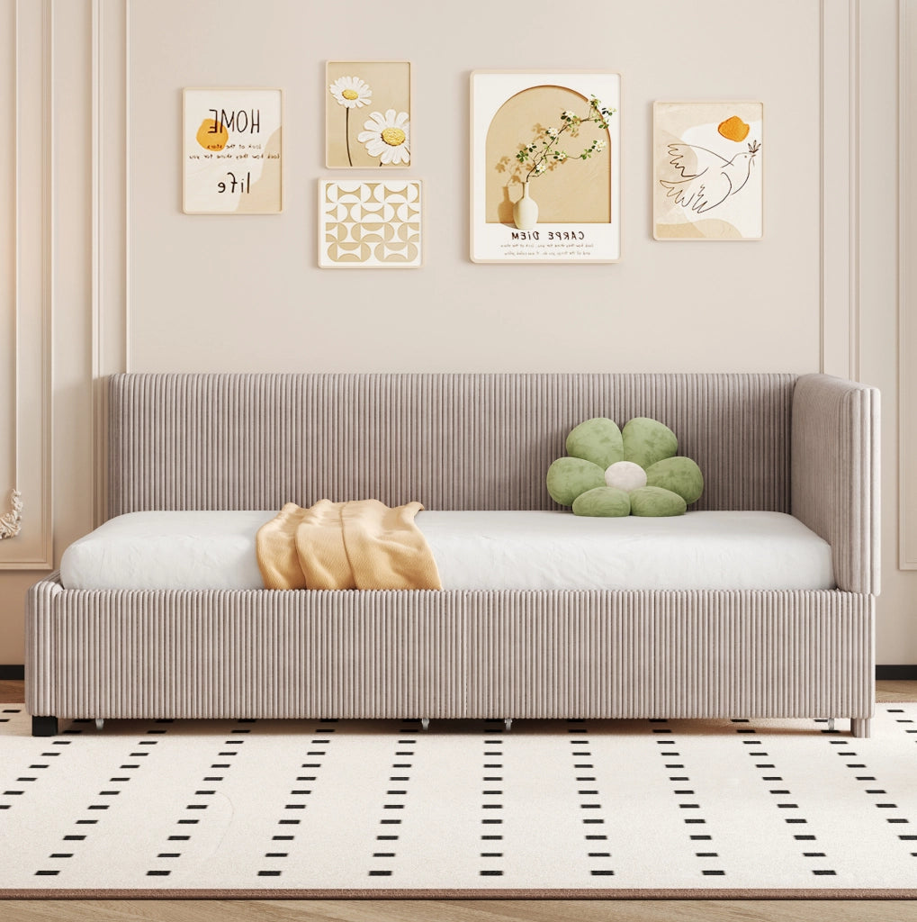 Letto singolo imbottito 90x200 cm con 2 cassetti contenitore, grigio