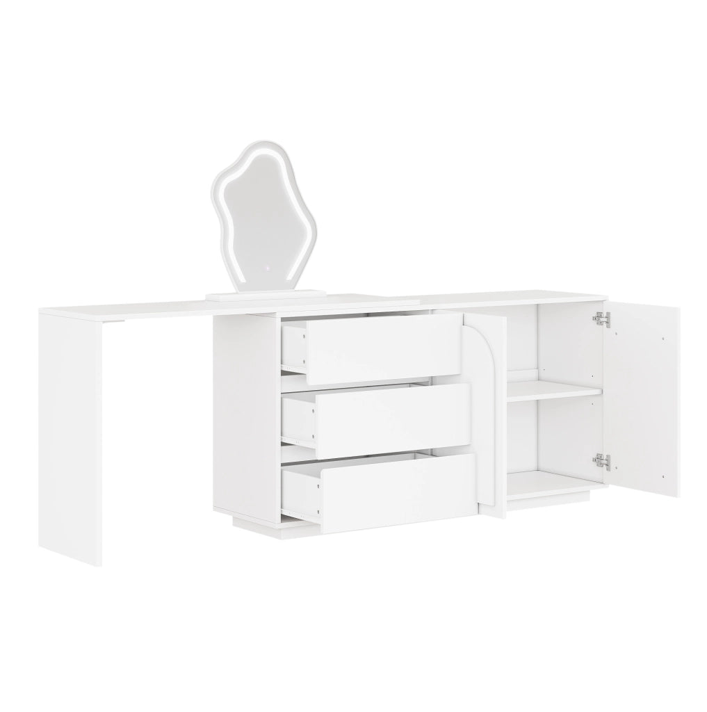 TOILETTE con specchio LED e piano estraibile 140x40x75 cm Bianca