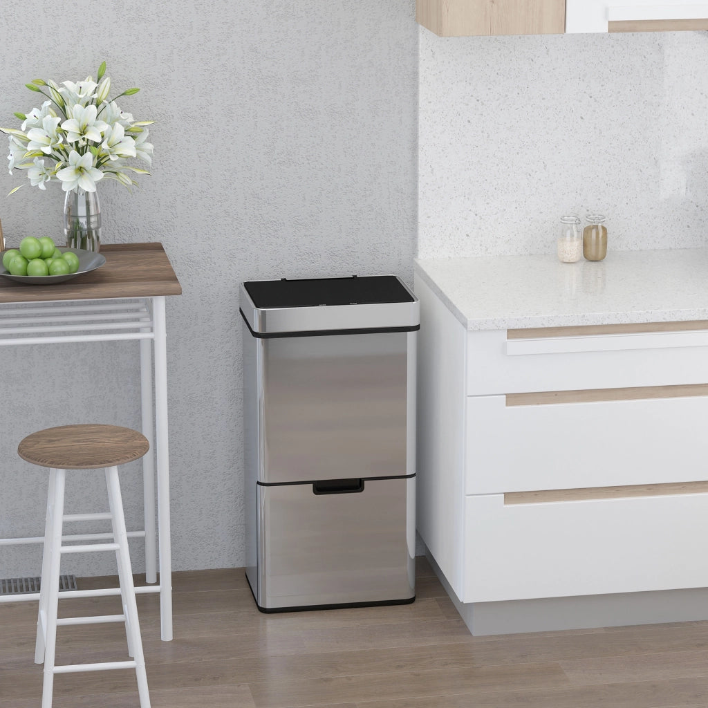 Pattumiera Automatica con Sensore 72L (47L + 2x12,5L), Cestino Differenziata in Acciaio Inox per Cucina, Argento