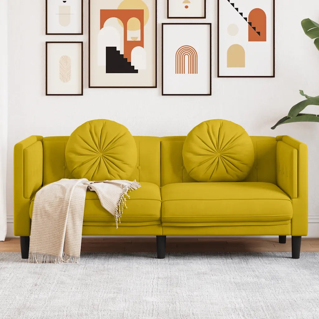 Divano | Divano da soggiorno | Sofa a 2 Posti con Cuscini Giallo in Velluto