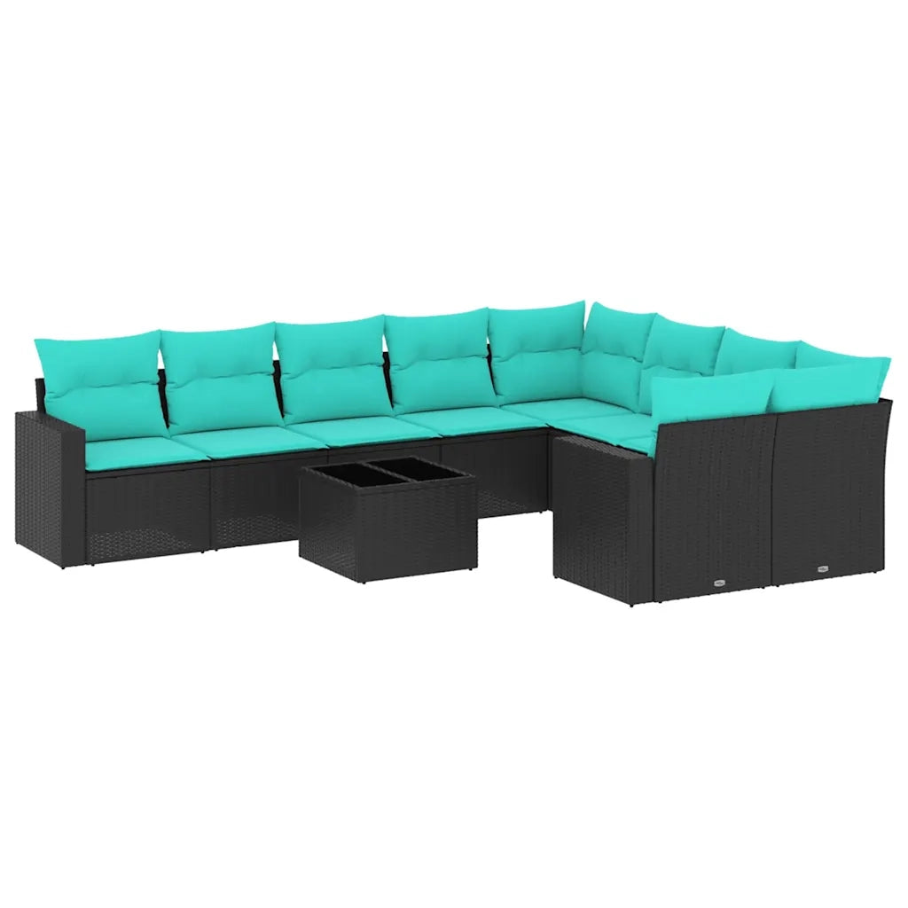 Set Divani da Giardino 10 pz con Cuscini Nero in Polyrattan