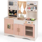Set da cucina per bambini con microonde macchina del caff¨¨, Cucina giocattolo in legno per piccoli chef 3+ anni Rosa