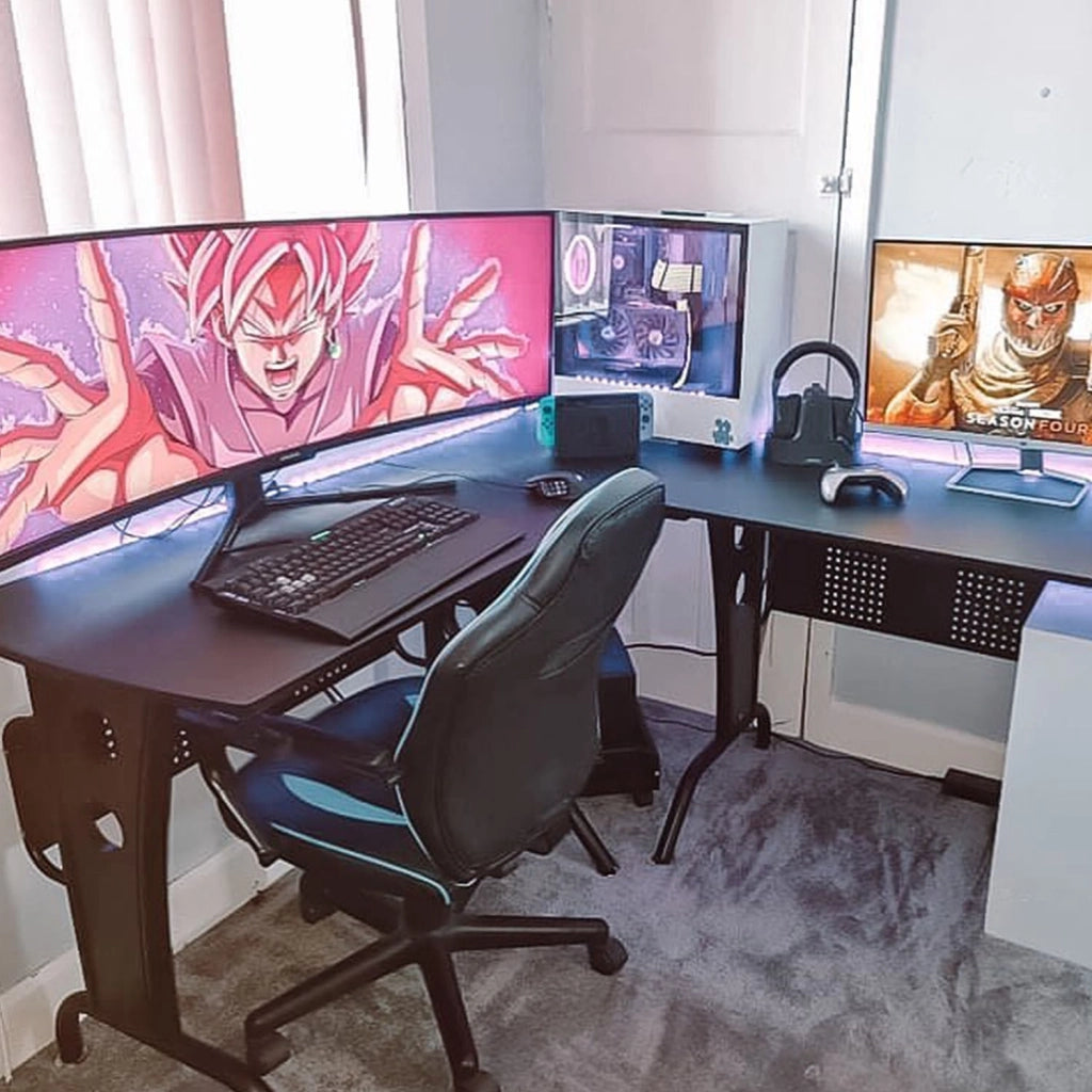 EasyComfort Scrivania Gaming Angolare Salvaspazio Ripiano Tastiera Estraibile Nera