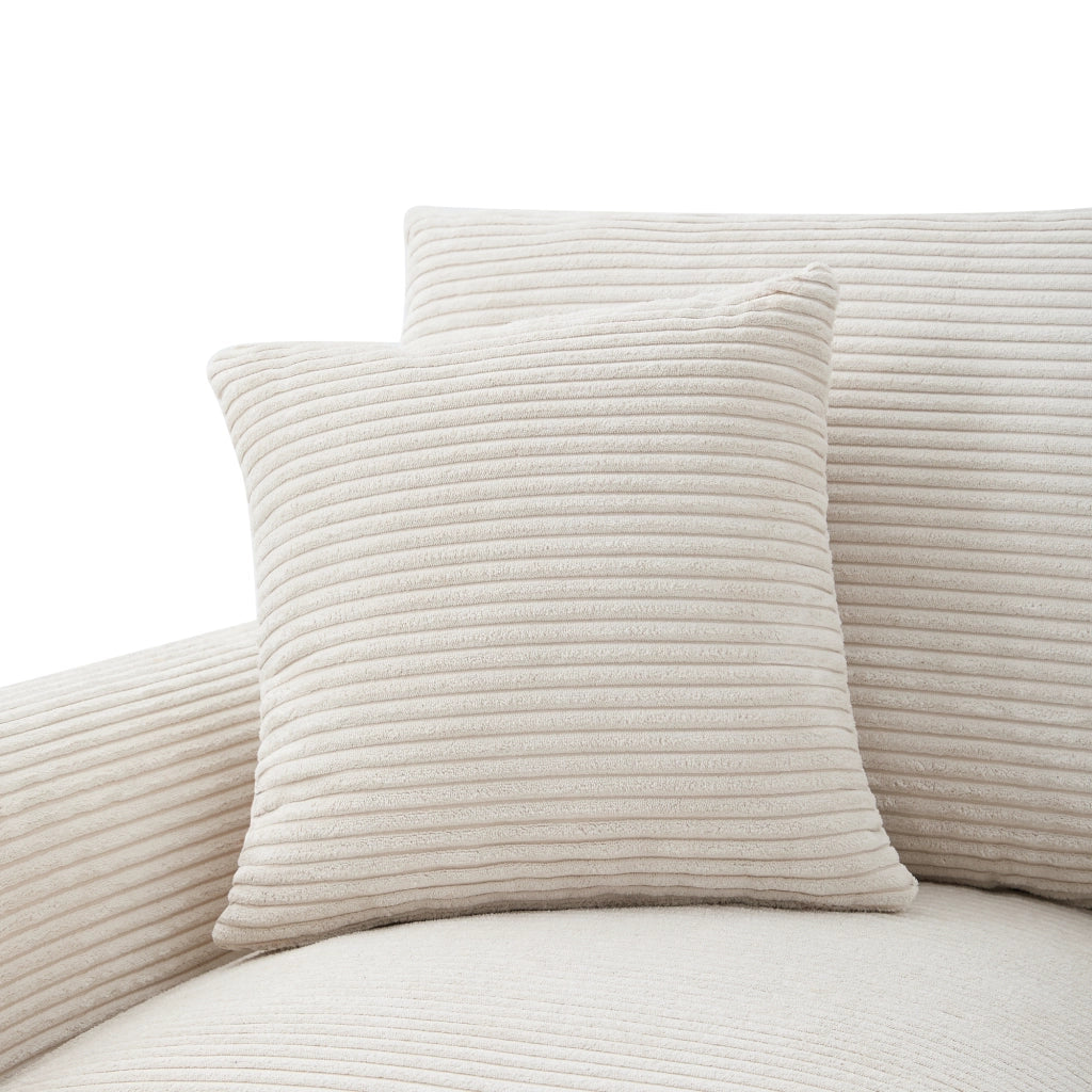 Divano modulare angolare 4 posti con pouf contenitore e USB in tessuto a coste beige