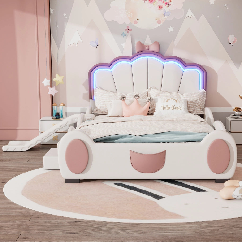 letto cartoon in pu rosa bianco 140 x 200 cm