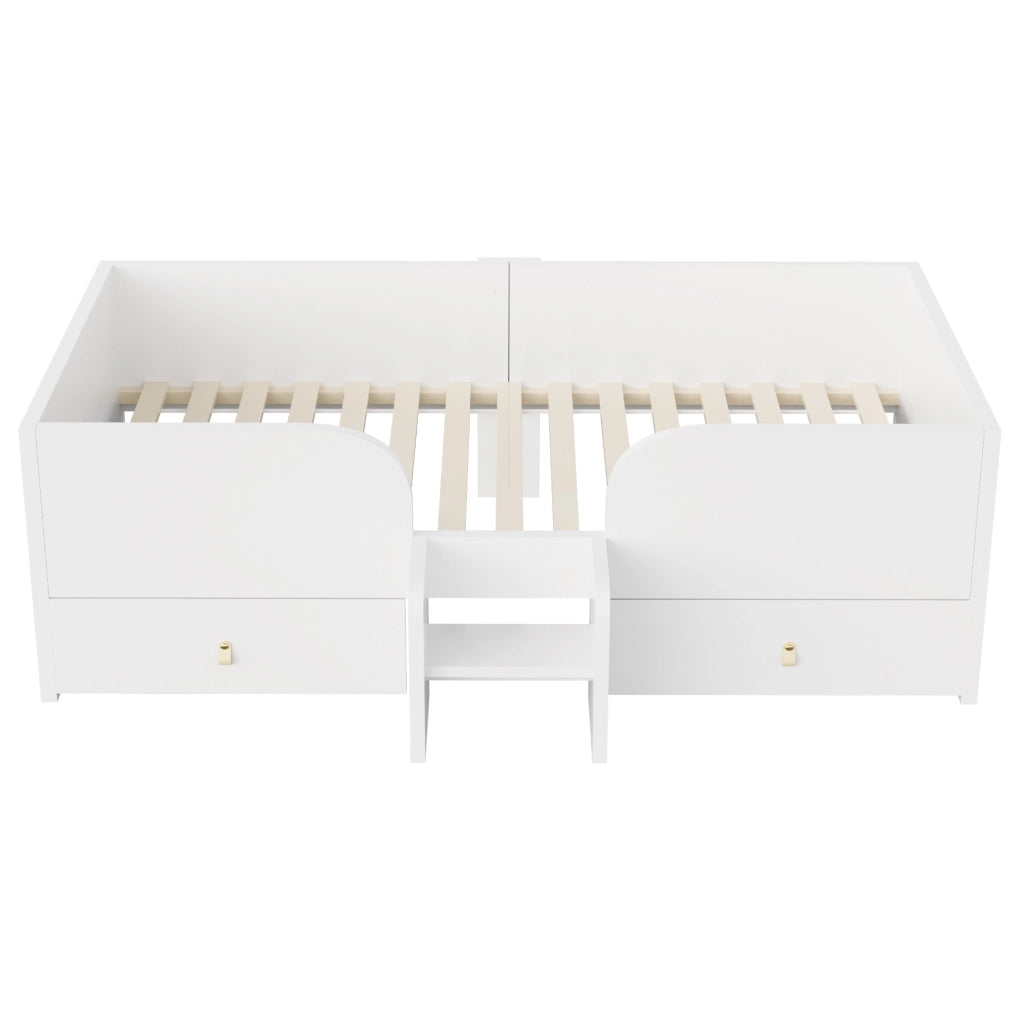 Letto per bambini 90x200 cm con 2 cassetti in compensato e MDF bianco