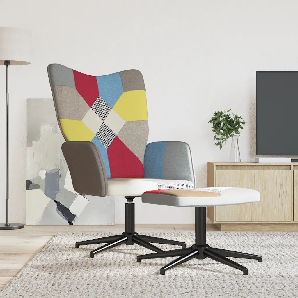 Sedia Relax con Sgabello in Tessuto Patchwork 328188