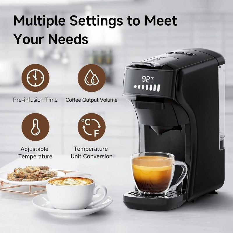 H1B Macchina da caffè espresso 6 in 1; capsule multiple e caffè macinato; caldo/freddo; 19 bar; beige