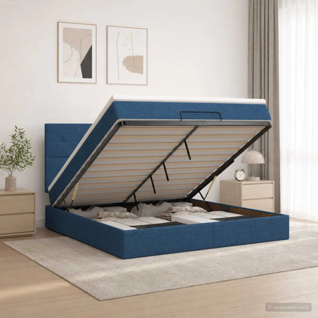 Letto Ottomano con Materasso e LED Blu 160 x 200 cm Tessuto 3458089