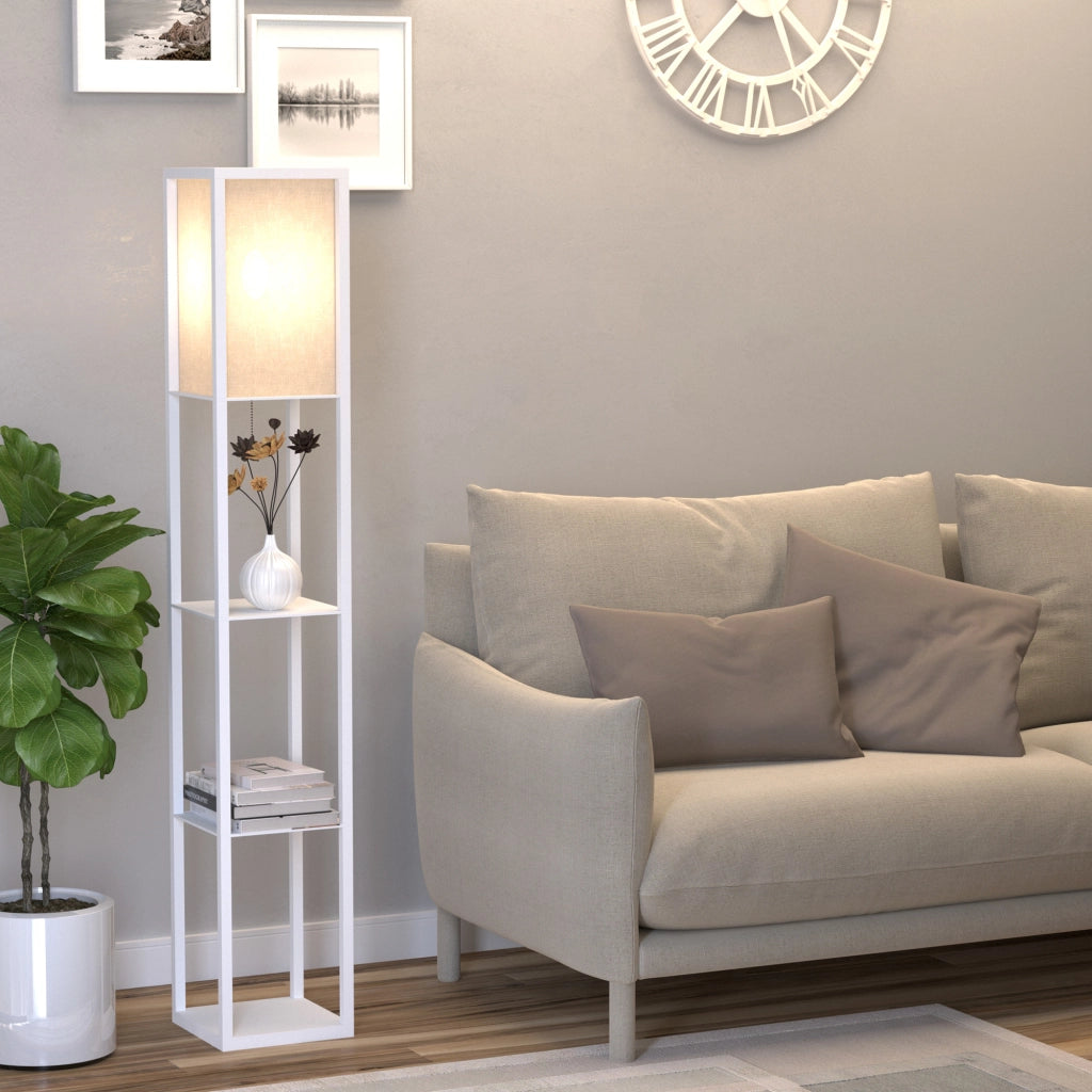 Lampada da Terra con Mensole ¨C zephmum ¨C Bianco MDF 26x26x160cm