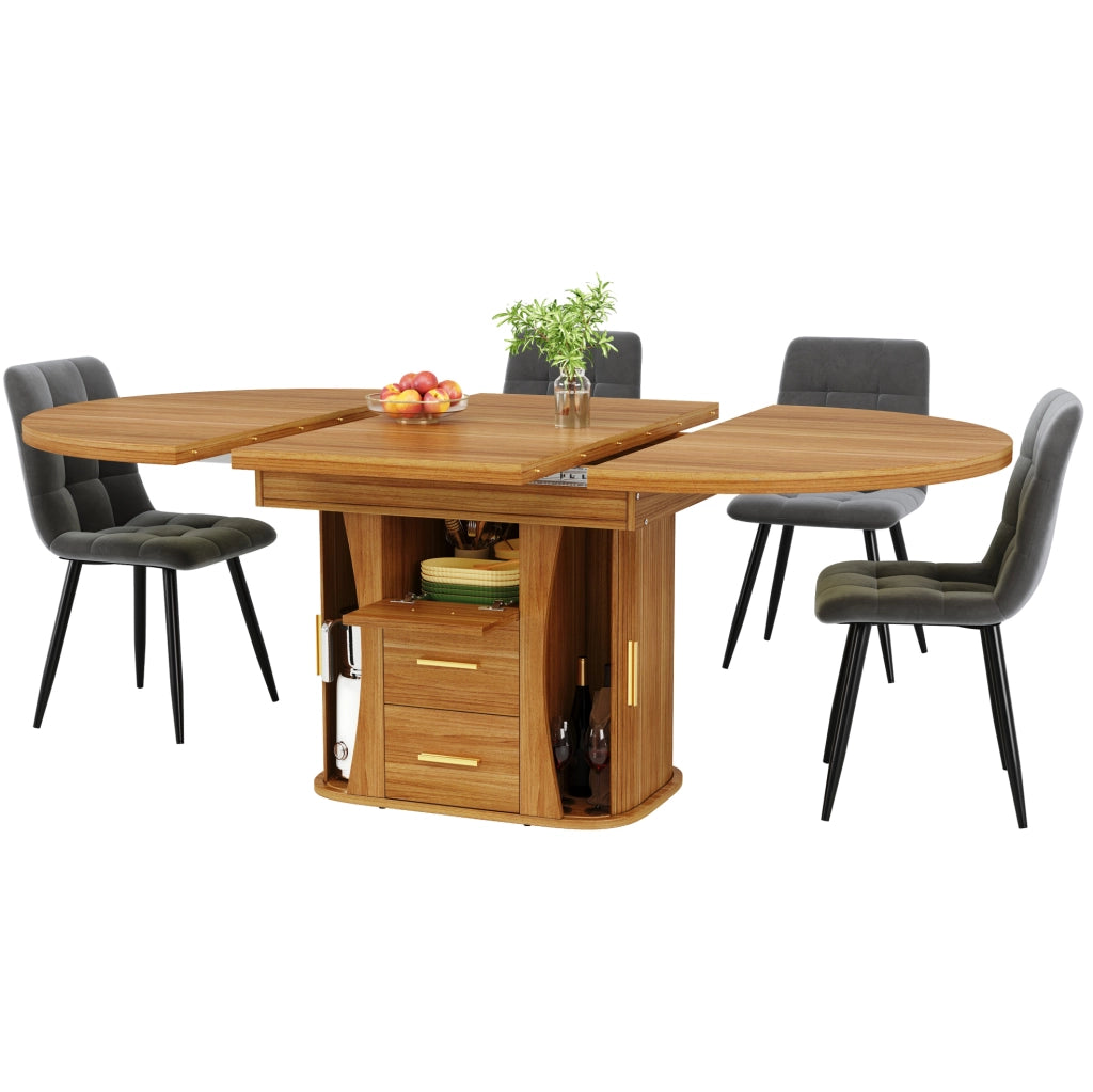 Tavolo da pranzo allungabile ovale in MDF, 118-158 cm, noce, per fino a 6 persone