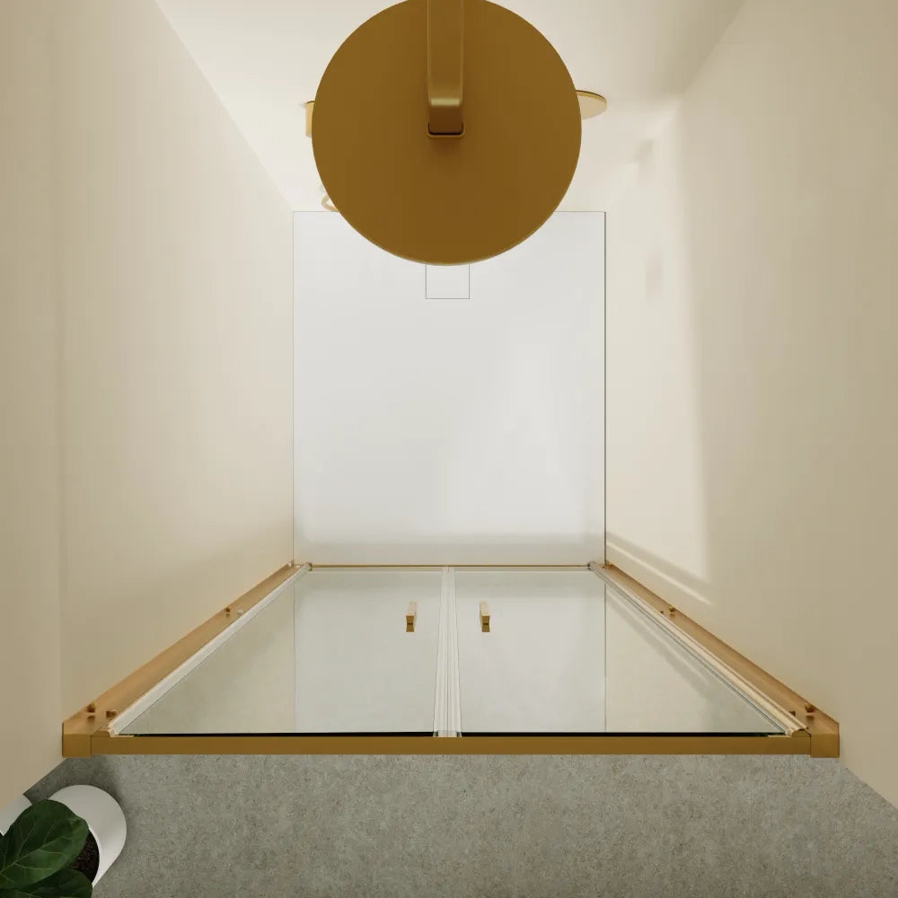 Porta doccia 80cm con apertura saloon profili slim oro spazzolato vetro 6mm trasparente anticalcare h190 | Portofino