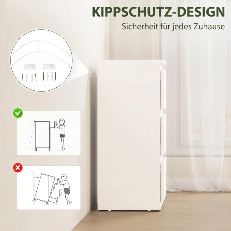 Comò bianco con 3 cassetti senza maniglie, mobile moderno per camera da letto 75x55x34 cm