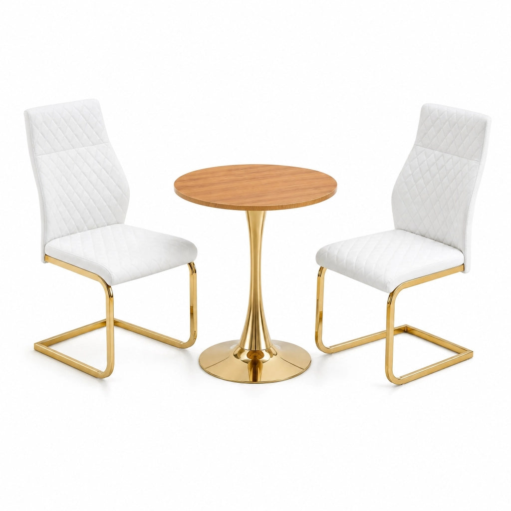 Set tavolo con 2 sedie imbottite bianche e struttura oro