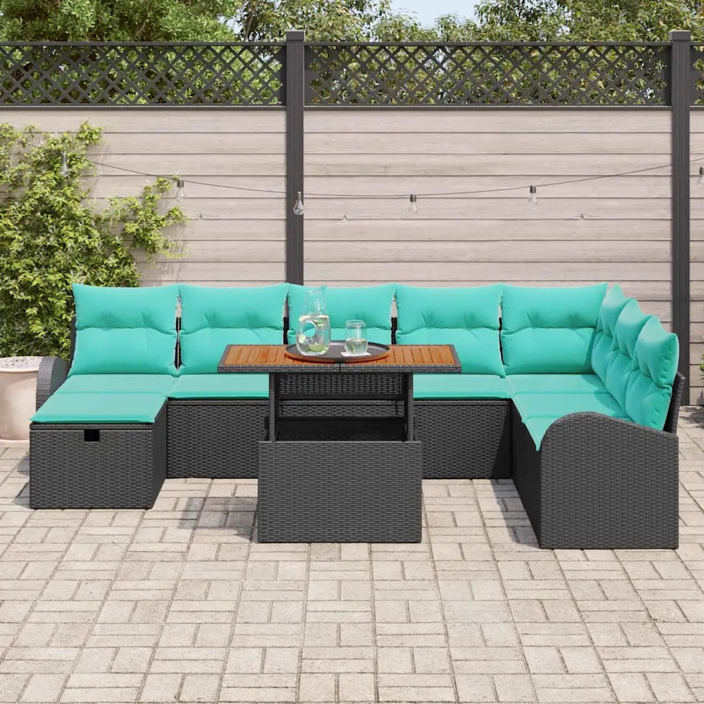 Set Divano da Giardino 9 pcs Nero polyrattan 3361319