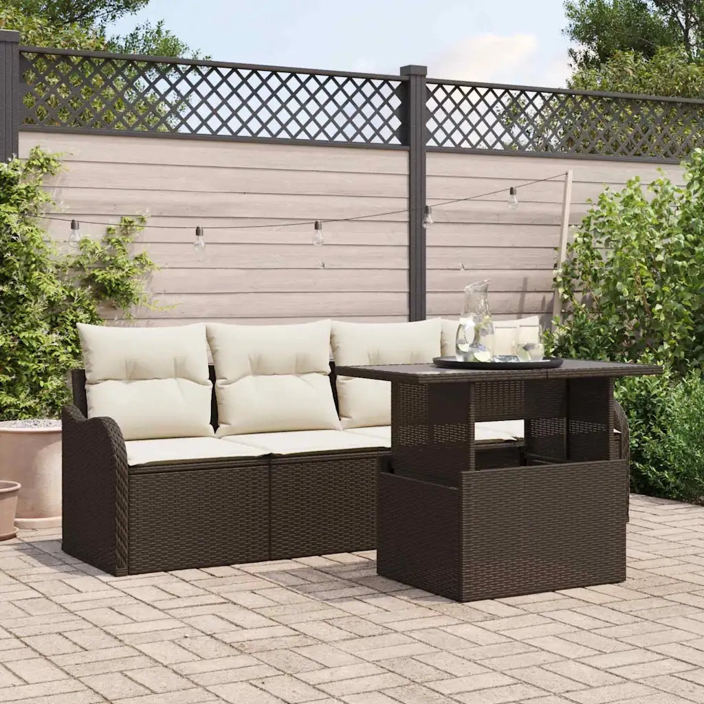 Set Divano da Giardino con cuscino 5 pcs Marrone Poly Rattan