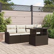 Set Divano da Giardino con cuscino 5 pcs Marrone Poly Rattan