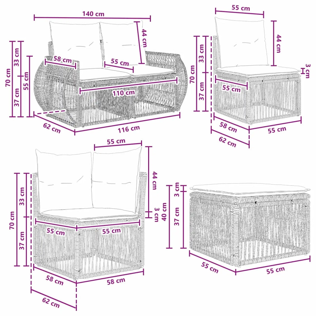 Set Divano da Giardino 12 pz Nero polyrattan 3435622