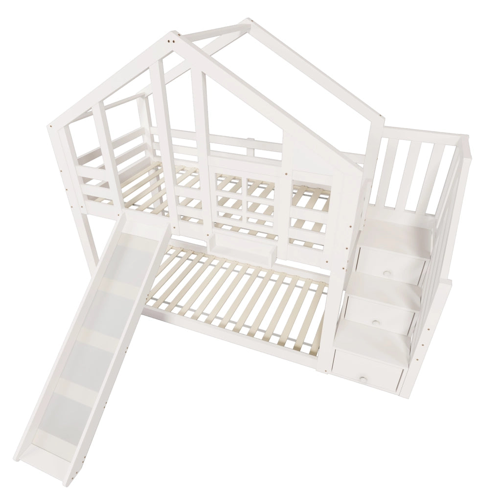 Letto a castello per bambini 90x200 cm con scivolo bianco