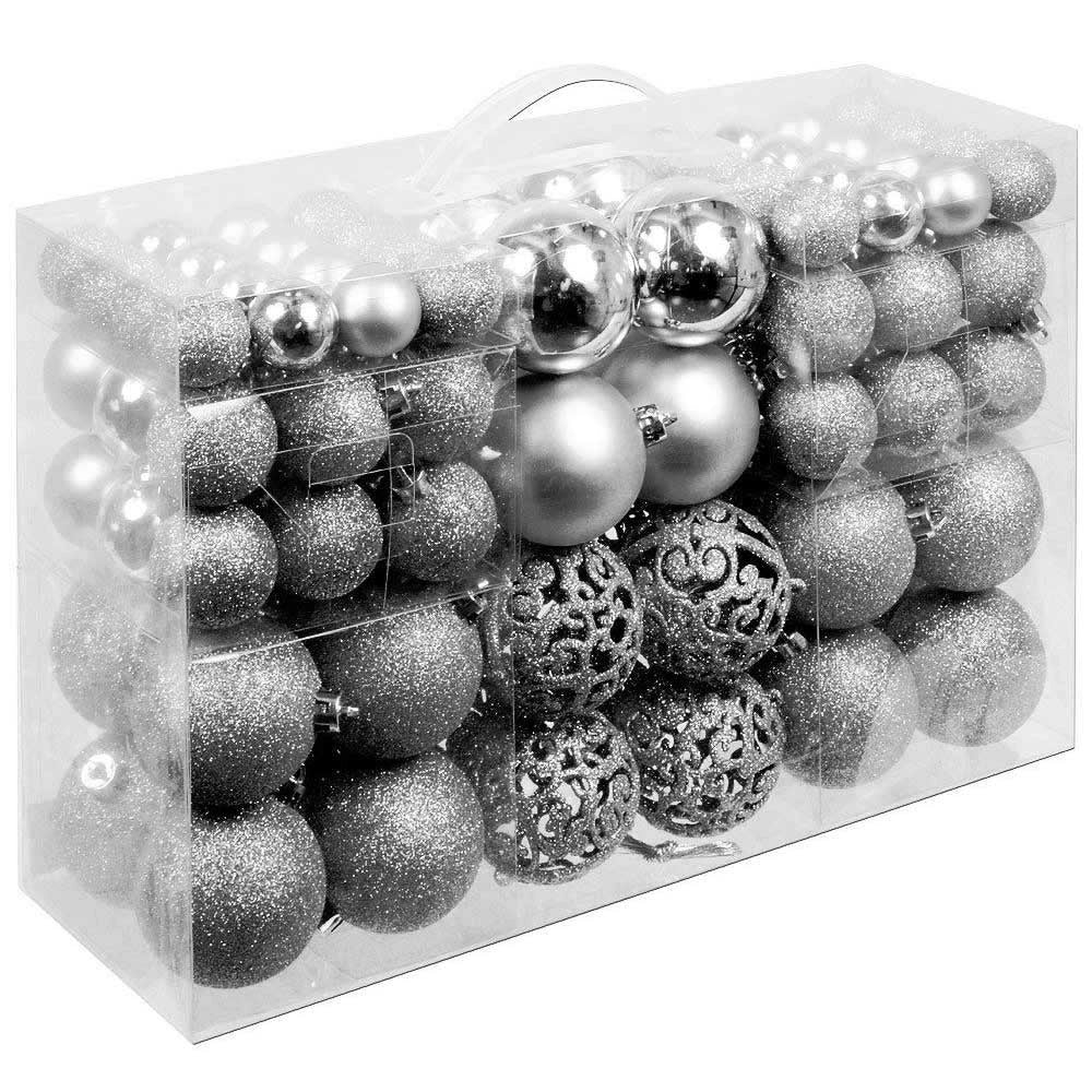 Confezione 100 x Palline Natale Colore Silver Diametro 3/4/6 cm Addobbi Natalizi