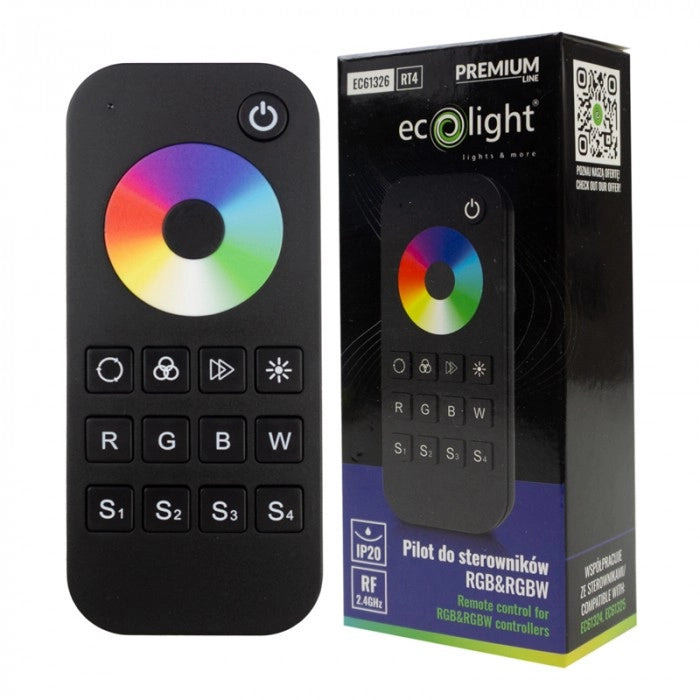 Telecomando RF RT4 touch strisce LED RGBW nero Ecolight