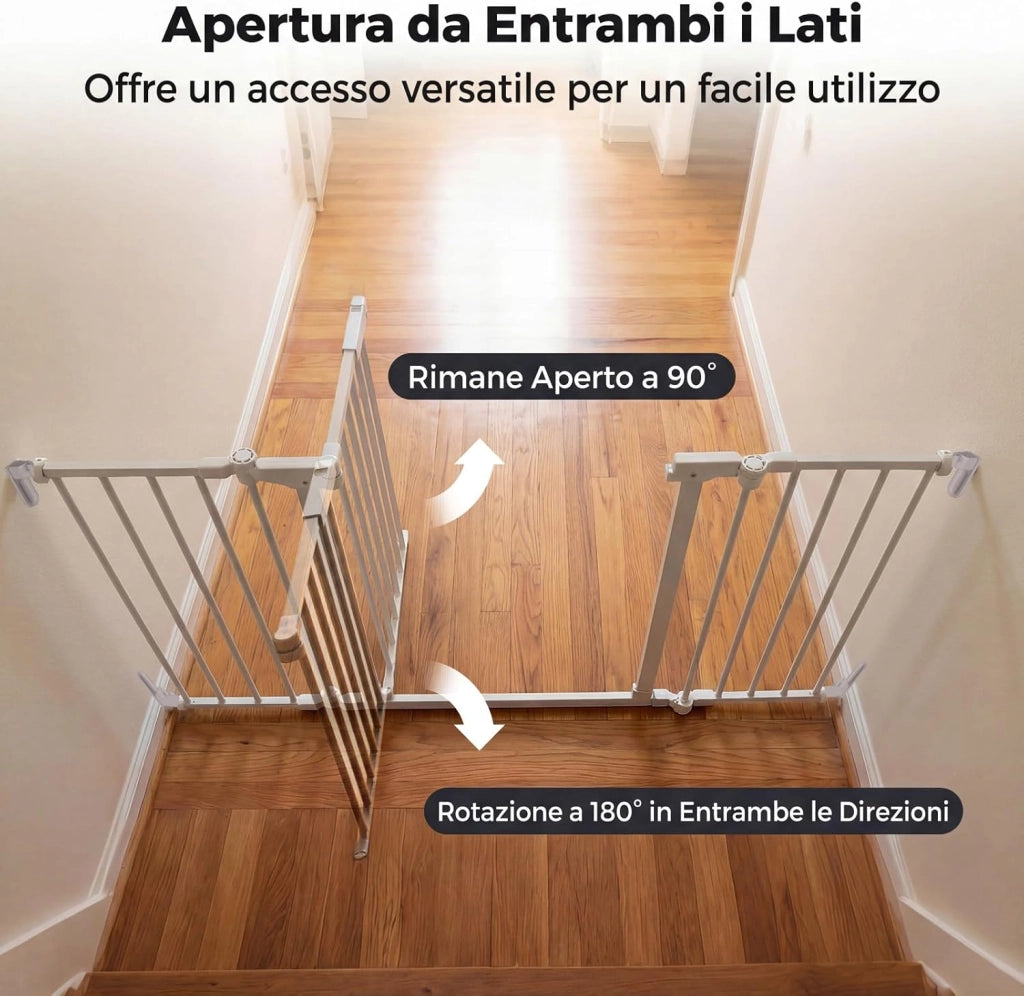 Cancelletto Pieghevole a 3 Pannelli per Cani 198 cm, Bianco
Recinzione in Metallo con Doppia Chiusura, Apertura Bidirezionale Cancello per Bambini e Animali, Ideale per Scala e Camino