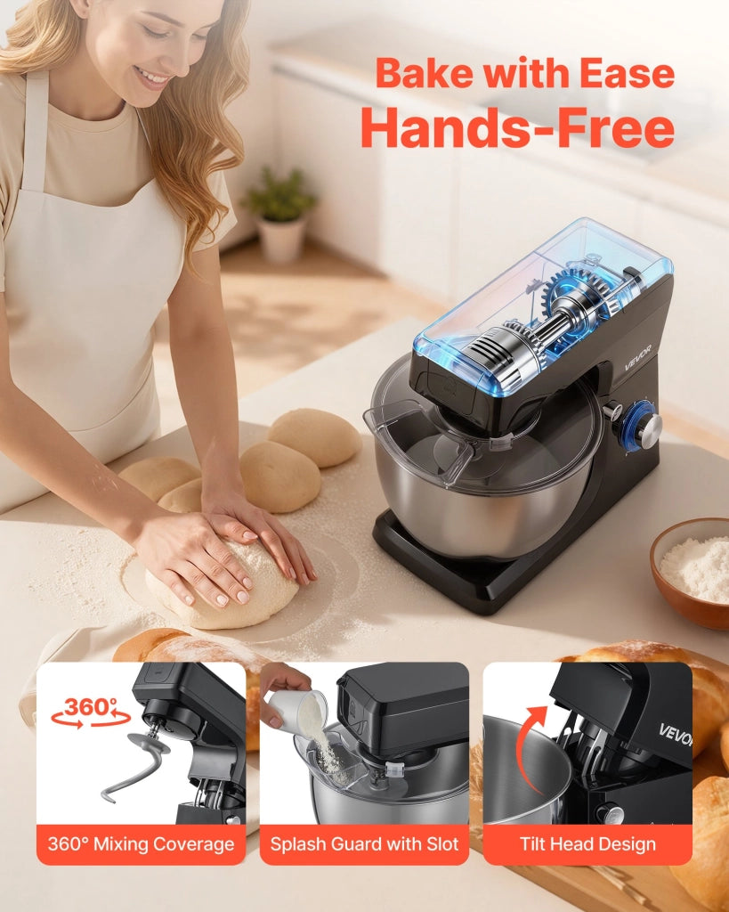 Impastatrice Planetaria SM-1511BM 1500W con Ciotola Inox 7,8L e Frullatore 1,5L a 6 Velocità Multifunzionale Nero per Cucina