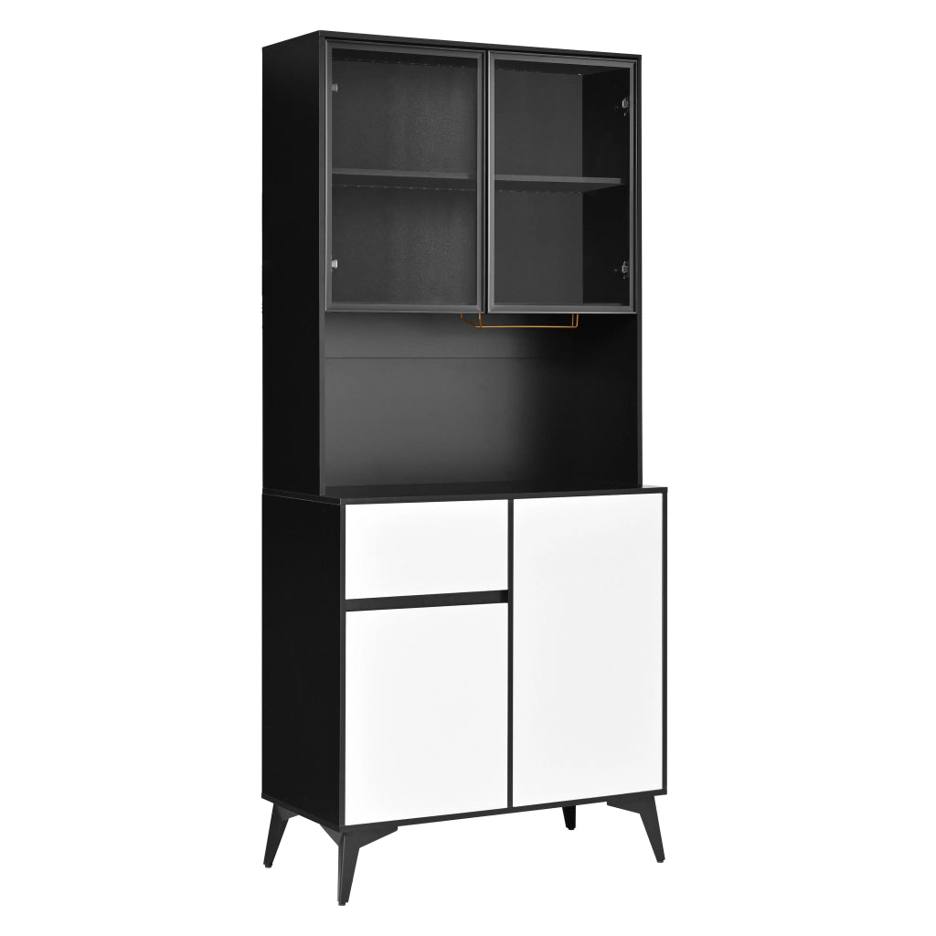 Credenza alta con 4 ante, 1 cassetto e LED integrata - per cucina e soggiorno - 80×40×180 cm