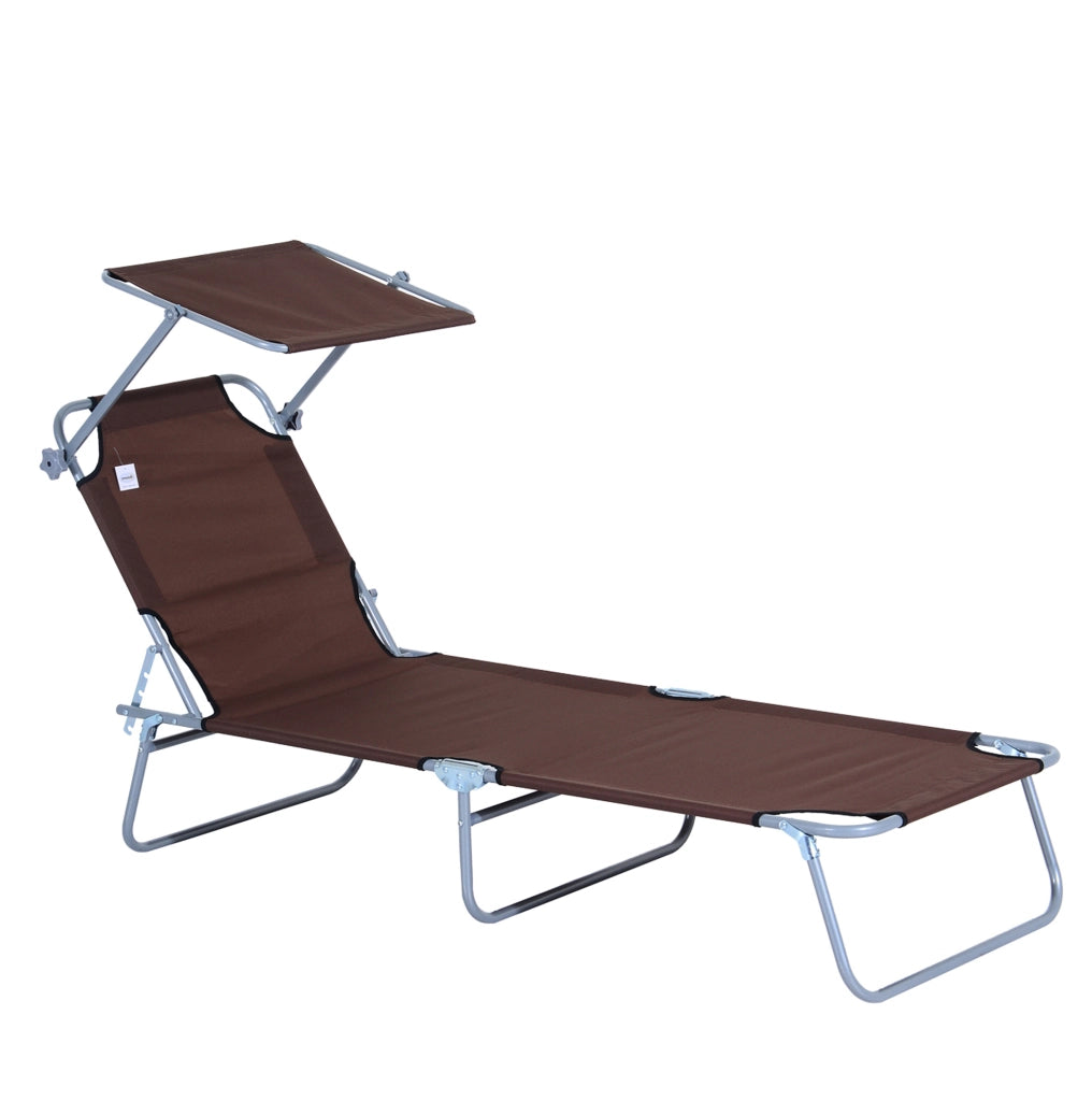 Sdraio da giardino pieghevole con tettuccio parasole marrone 187x58x36 cm per terrazza e balcone