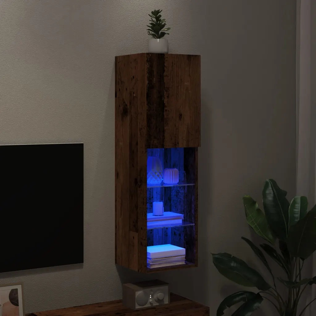 Mobile TV | Armadietto TV | Mobile Porta TV con Luci LED Legno Antico 30,5x30x102 cm