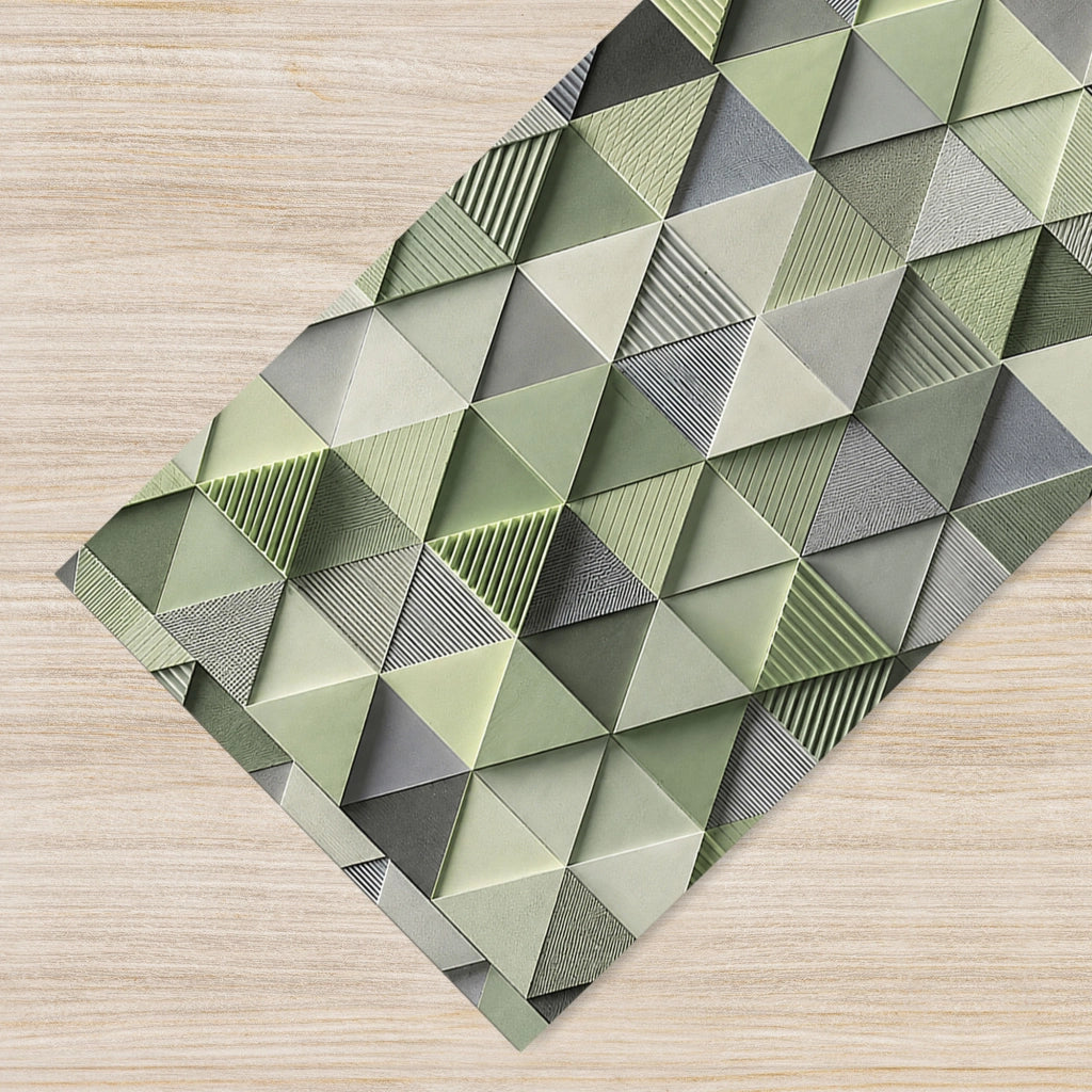Tappeto passatoia fantasia made in Italy antiscivolo lavabile aderente triangoli multicolore 50x300cm - Triangle Verde