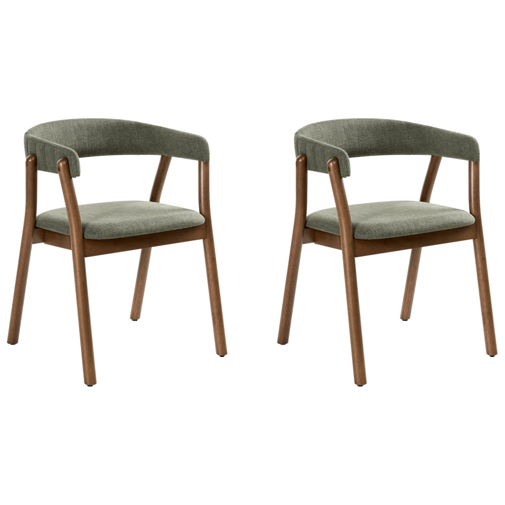 Set di 2 sedie da pranzo in tessuto poliestere marrone scuro e verde Gambe in legno di gomma Stile retrò tradizionale